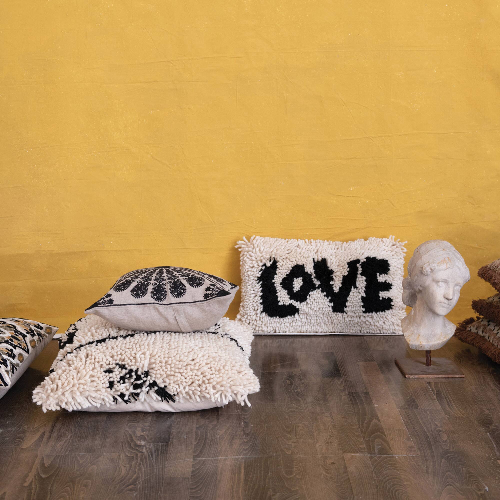Hello Honey® Black & Cream Love Shag Lumbar Pillow
